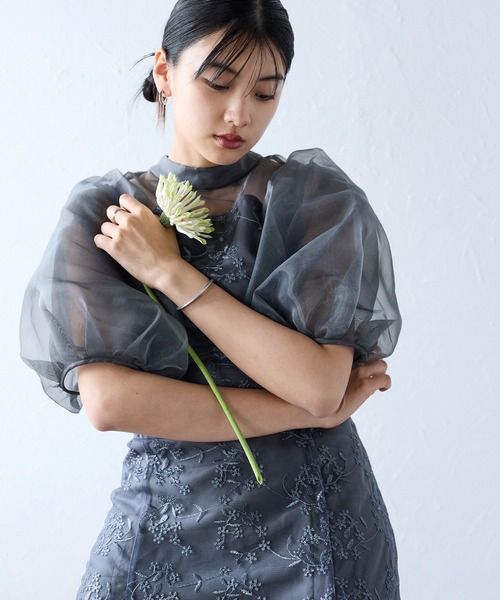 &Robu. ドレス パフスリーブ花柄刺繍レースドレス フォーマル