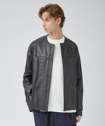 ABAHOUSE ライダース レザージャケット山羊革美品 ABAHOUSE GRAY 革ジャン ライダース ネオレザー ポンチ ライダース