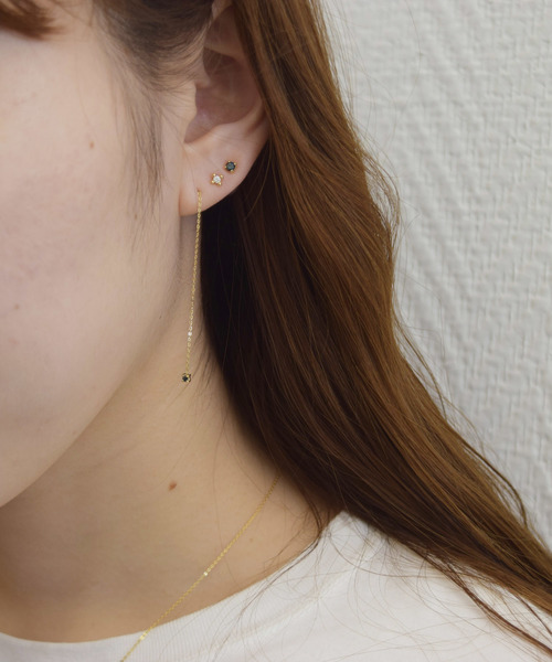 e.m.（イーエム） ピアス ブルーダイヤモンドゴールドチェーンピアス 