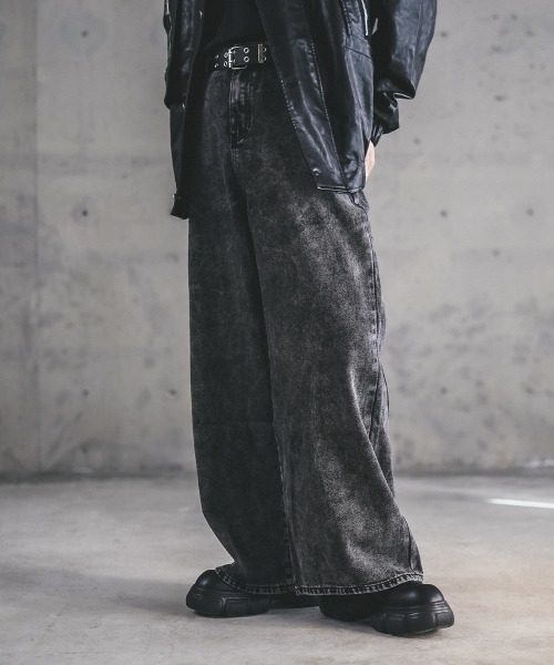 【HUECLOSET】★送料・関税込★レトロウォッシュデニムパンツ Shoowtime ジーンズ ブラックビンテージウォッシュデニムカーゴ