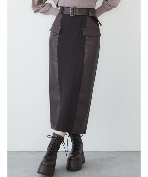 MURUAのワイドベルトスカートスリット付き【再値下げ】 MURUA スカート バイカラースリットナロースカート : ZOZOTOWN