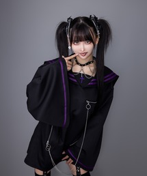 Amilige ブラック パープル セーラー襟 フレア袖 アミリージュ Amilige（アミリージュ） tシャツ フレア袖セーラージャージプル