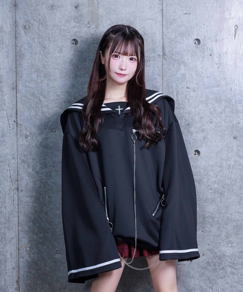 Amilige（アミリージュ） tシャツ フレア袖セーラージャージプル