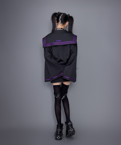 Amilige ブラック パープル セーラー襟 フレア袖 アミリージュ Amilige（アミリージュ） tシャツ フレア袖セーラージャージプル