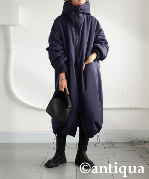 【美品】antiqua　アンティカ　ビックジッパーロングコート ダークパープル antiqua ダウンコート ダウンジャケット ビッグジッパーロング