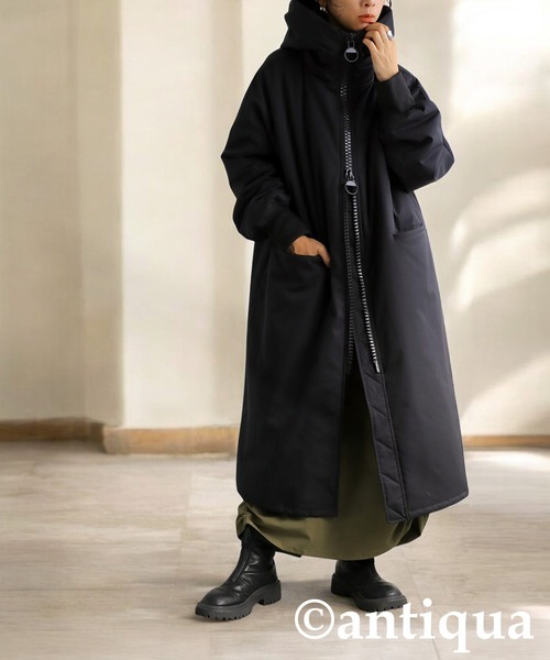 antiquaブラックロング ダッフルコート yp-00146.jpg