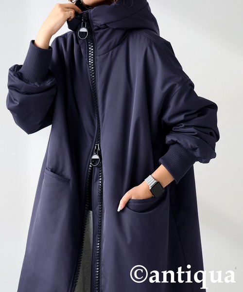 【美品】antiqua　アンティカ　ビックジッパーロングコート ダークパープル 美品】antiqua アンティカ ビックジッパーロングコート ダーク