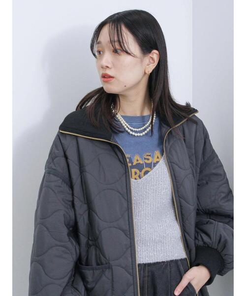 ジャケット ノーカラージャケット リブハイネックキルト ジャケット ノーカラージャケット リブハイネックキルト
