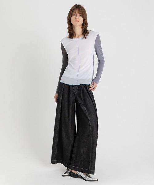 AULA AILA tシャツ チュールカラーブロックインナー レディース