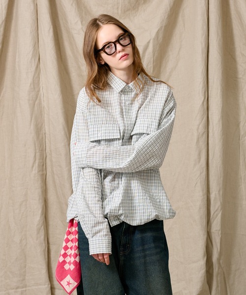 【 aoyama 別注】ANSNAM シルクシアサッカーチェックシャツ aoyama 別注】ANSNAM シルクシアサッカーチェックシャツ aoyama 別注