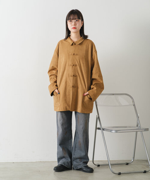【WHIMSIC】ヴィーガンスウェードレザーチャイナジャケット（アイボリー 2） セール】【UNISEX/2サイズ展開】ヴィーガンスウェードレザー