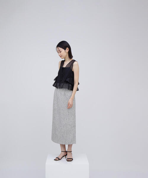 値下げ！natural beauty basicのツイードスカートスーツ NATURAL BEAUTY BASIC スカート 「BLANC」スプリングツイード