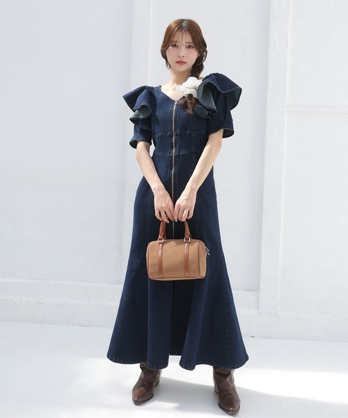 2色展開♥Aラインシルエットデニムワンピース/追跡有 スペイン発送 ZARA Z1975 ロングデニムドレス ブルー カジュアル