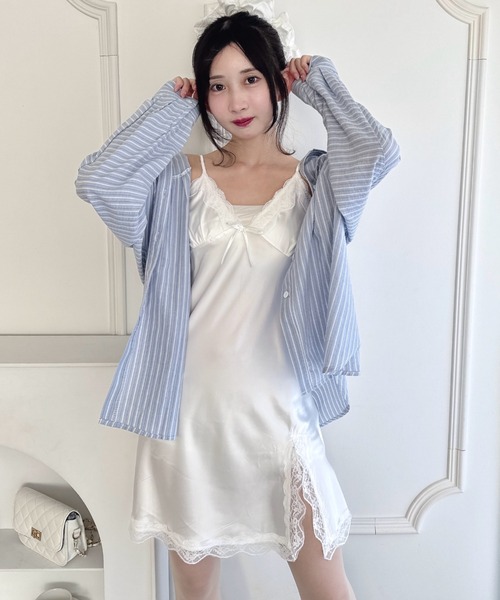 Loueme ワンピース スリットレースランジェリーキャミワンピース