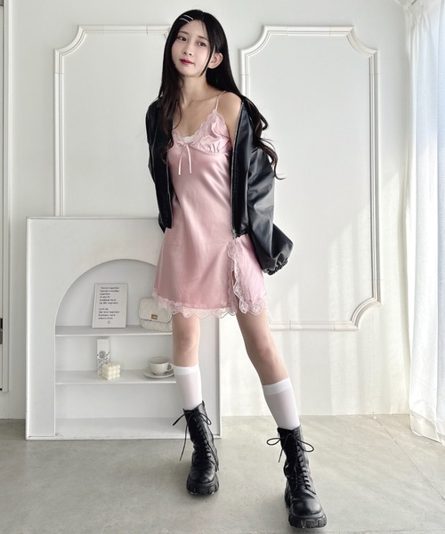 Loueme ワンピース スリットレースランジェリーキャミワンピース