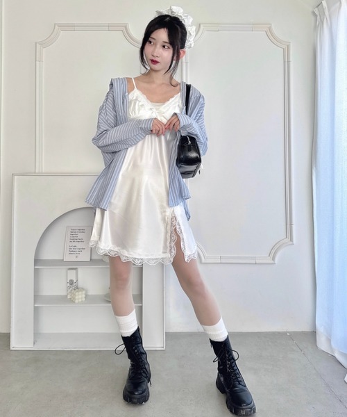 Loueme ワンピース スリットレースランジェリーキャミワンピース