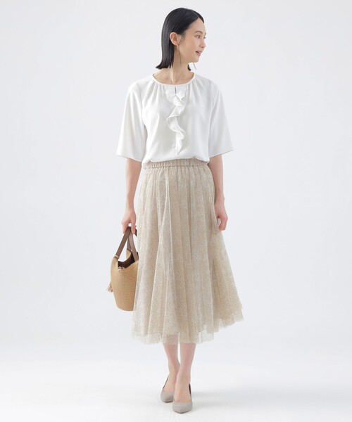 flowerチュールギャザースカート TRANS WORK スカート 「L」「ウォッシャブル」チュールフラワー