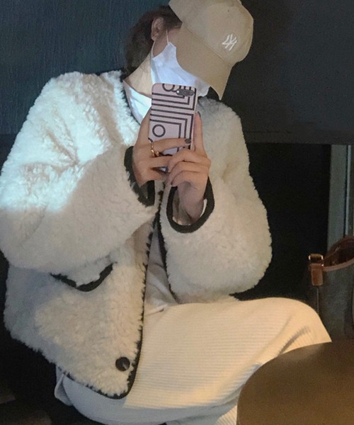 「meJane」 「yimi」ノーカラージャケット FREE オフホワイト レディース_画像4