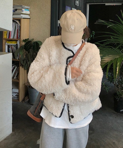 「meJane」 「yimi」ノーカラージャケット FREE オフホワイト レディース_画像5