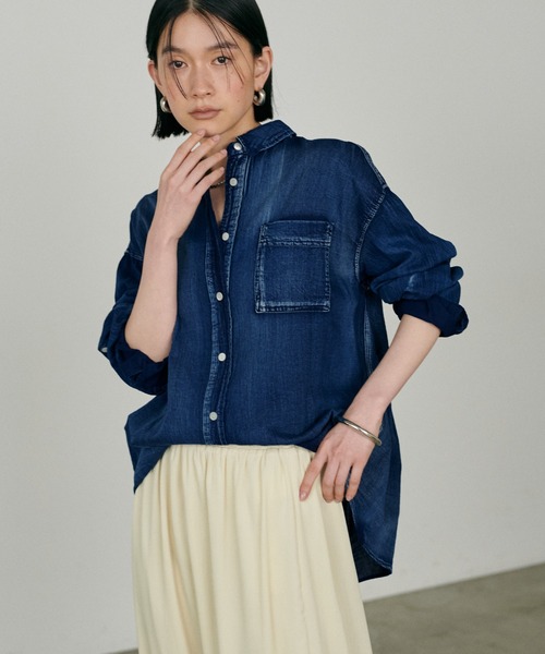 LARUTA ブラウス シャツ デニム風加工シャツ レディース