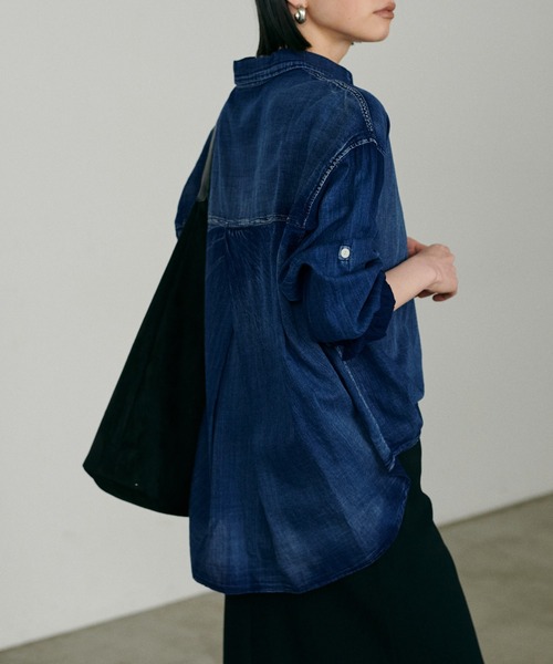 ブラウス シャツ デニム風加工シャツ レディース LARUTA ブラウス シャツ デニム風加工シャツ レディース