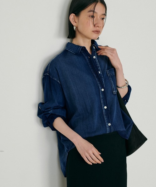 LARUTA ブラウス シャツ デニム風加工シャツ レディース