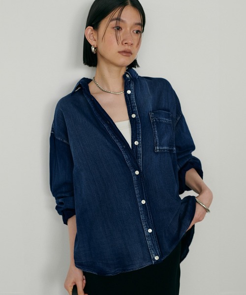 LARUTA ブラウス シャツ デニム風加工シャツ レディース