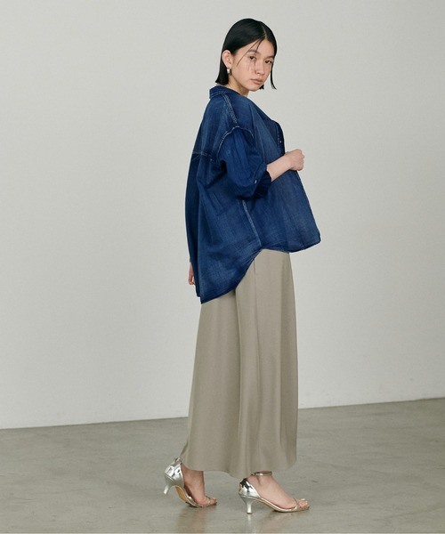 ブラウス シャツ 「LARUTA」2WAYフレンチスリーブデニム風シャツ レディース LARUTA】2WAYフレンチスリーブデニム風シャツ（シャツ/ブラウス