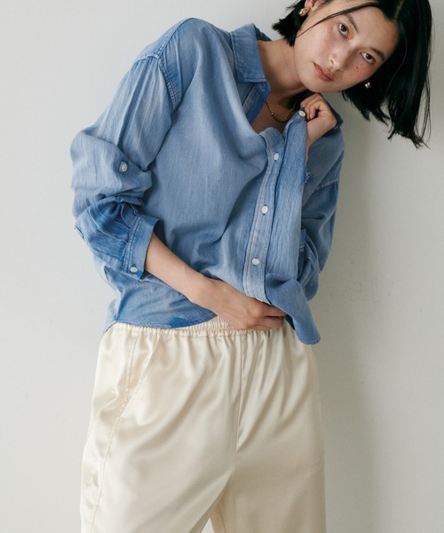 LARUTA ブラウス シャツ デニム風加工シャツ レディース