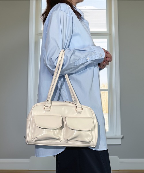 ショルダーバッグ バッグ レトロ 横長 アウトポケット ショルダー ハンドバッグ 軽量 たっぷり容量 韓国 ファッション Y2K Y3K レディース | Candlestick | 14