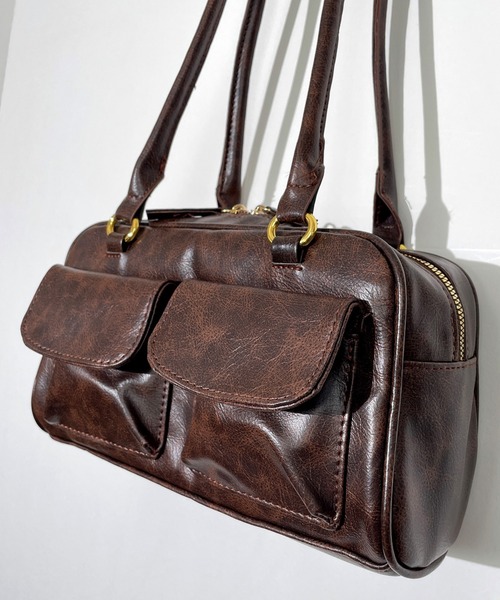 ショルダーバッグ バッグ レトロ 横長 アウトポケット ショルダー ハンドバッグ 軽量 たっぷり容量 韓国 ファッション Y2K Y3K レディース | Candlestick | 21