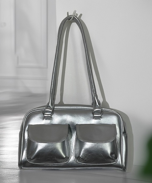 ショルダーバッグ バッグ レトロ 横長 アウトポケット ショルダー ハンドバッグ 軽量 たっぷり容量 韓国 ファッション Y2K Y3K レディース | Candlestick | 25