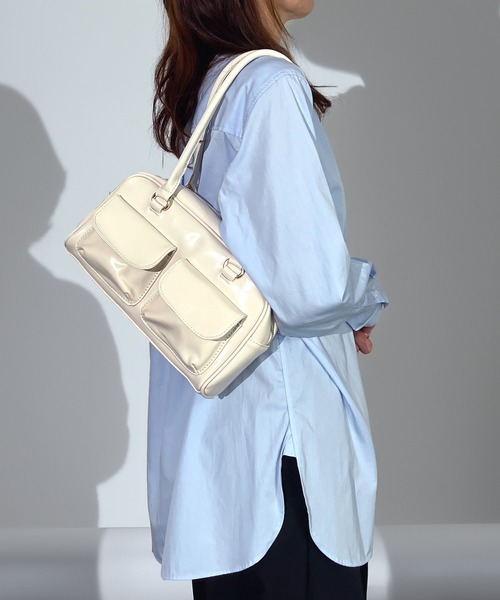 ショルダーバッグ バッグ レトロ 横長 アウトポケット ショルダー ハンドバッグ 軽量 たっぷり容量 韓国 ファッション Y2K Y3K レディース | Candlestick | 13