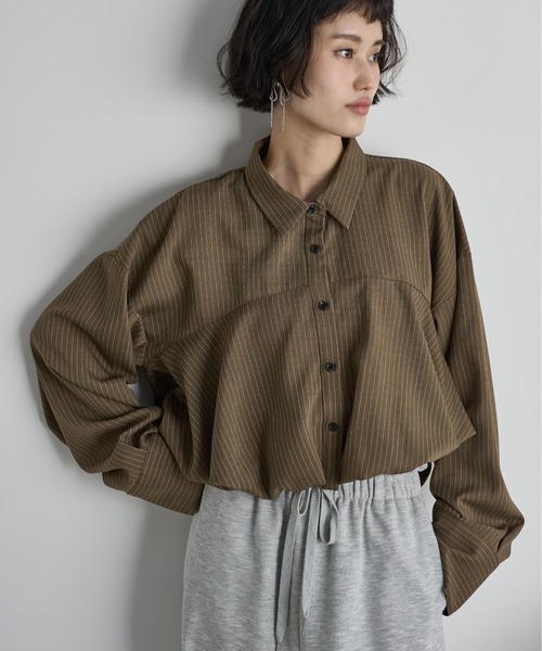 ブラウス シャツ バルーンヘムストライプシャツ レディース THE Yon ブラウス シャツ バルーンヘムストライプシャツ