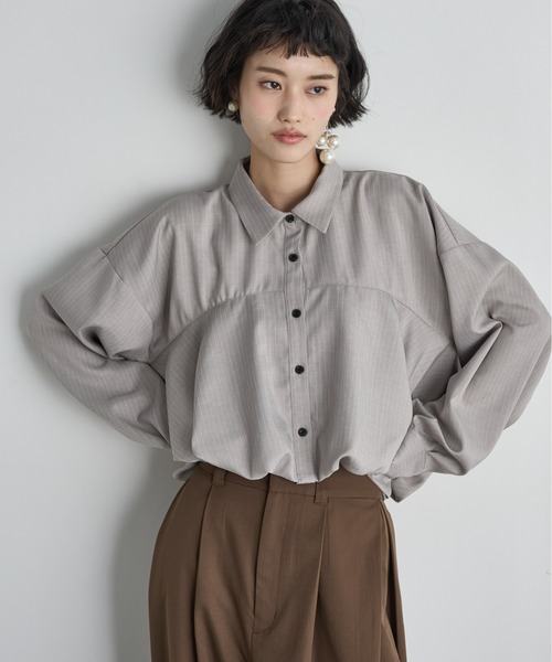THE Yon ブラウス シャツ バルーンヘムストライプシャツ レディース