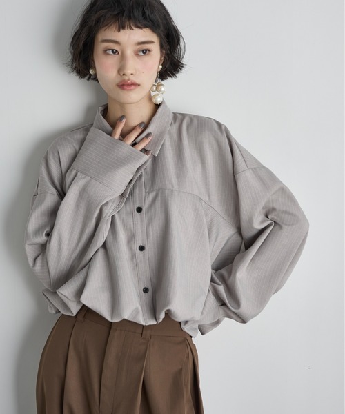 ブラウス シャツ 長袖バルーンシャツ レディース THE Yon ブラウス シャツ バルーンヘムストライプシャツ
