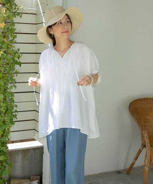「URBAN RESEARCH DOORS」 半袖チュニック MEDIUM ブルー レディース