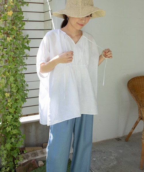 「URBAN RESEARCH DOORS」 半袖チュニック MEDIUM ブルー レディース