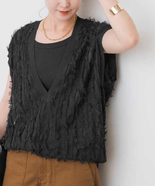 Spick & Span WEB限定品　フリンジノースリーブベスト WEB限定》ツィードフリンジベスト（ベスト）｜Spick & Span