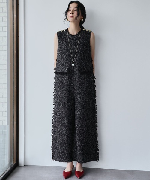 ELFRANK サロペット オーバーオール 「2025AW」ツイード フリンジ