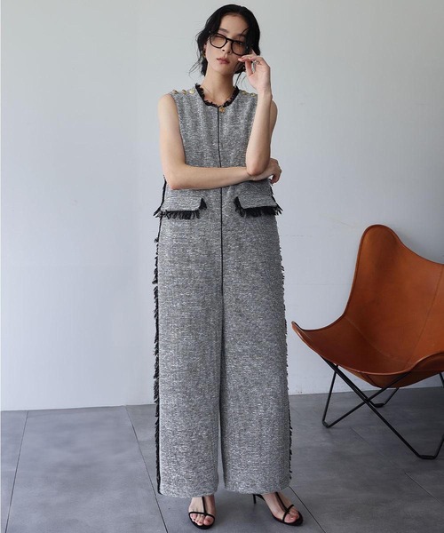 【2025AW】ツイード フリンジ オールインワン ELFRANK サロペット オーバーオール 「2025AW」ツイード フリンジ