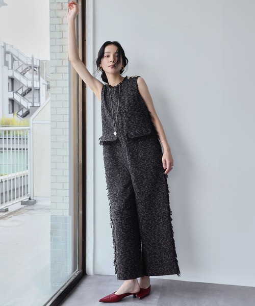 ELFRANK サロペット オーバーオール 「2025AW」ツイード フリンジ