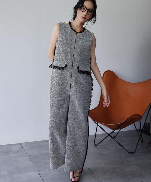 【2025AW】ツイード フリンジ オールインワン ELFRANK サロペット オーバーオール 「2025AW」ツイード フリンジ