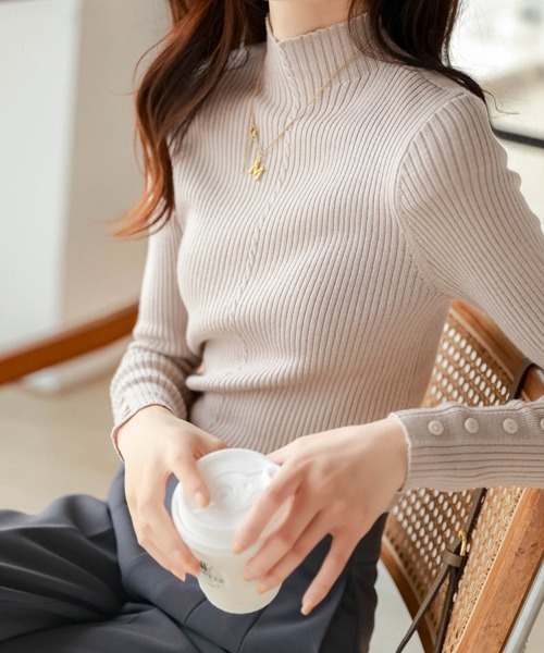 ニット セーター ハイネックリブニットプルオーバー レディース