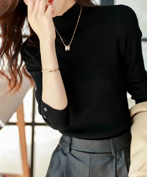 ニット セーター ハイネックリブニットプルオーバー レディース
