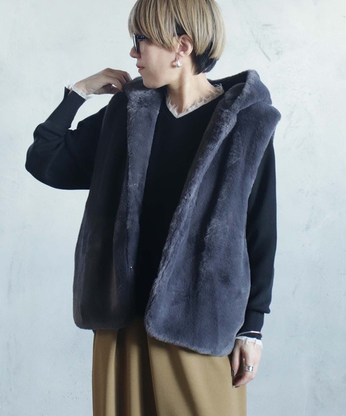 BITTOKO（ビットコ） ベスト ジレ ボアフードベスト レディース