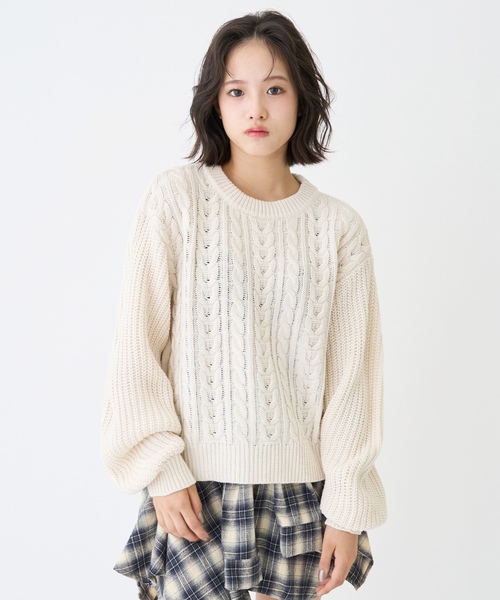 ニット セーター 「GOODPRICE」ケーブルニットプルオーバー キッズ 子供服 女の子 | LOVETOXIC | 01