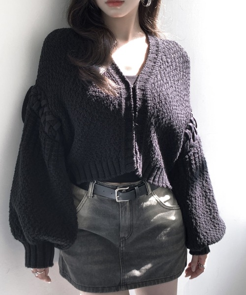 PERVERZE AW23 クロップドニットカーディガン PERVERZE ニットカーディガン FREE グレー レディース : ZOZOTOWN