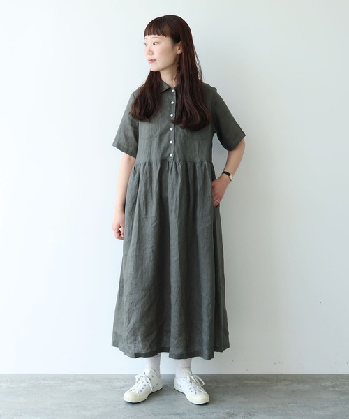 A426/美品 bulle de savon 製品染め ロングワンピース リネン bulle de savon（ビュルデサボン） ワンピース 60sフレンチリネン