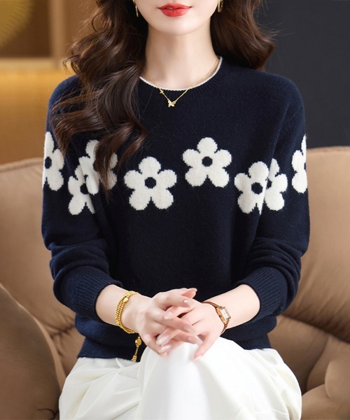 ニット セーター 花柄ジャカードニットトップス レディース : ZOZOTOWN